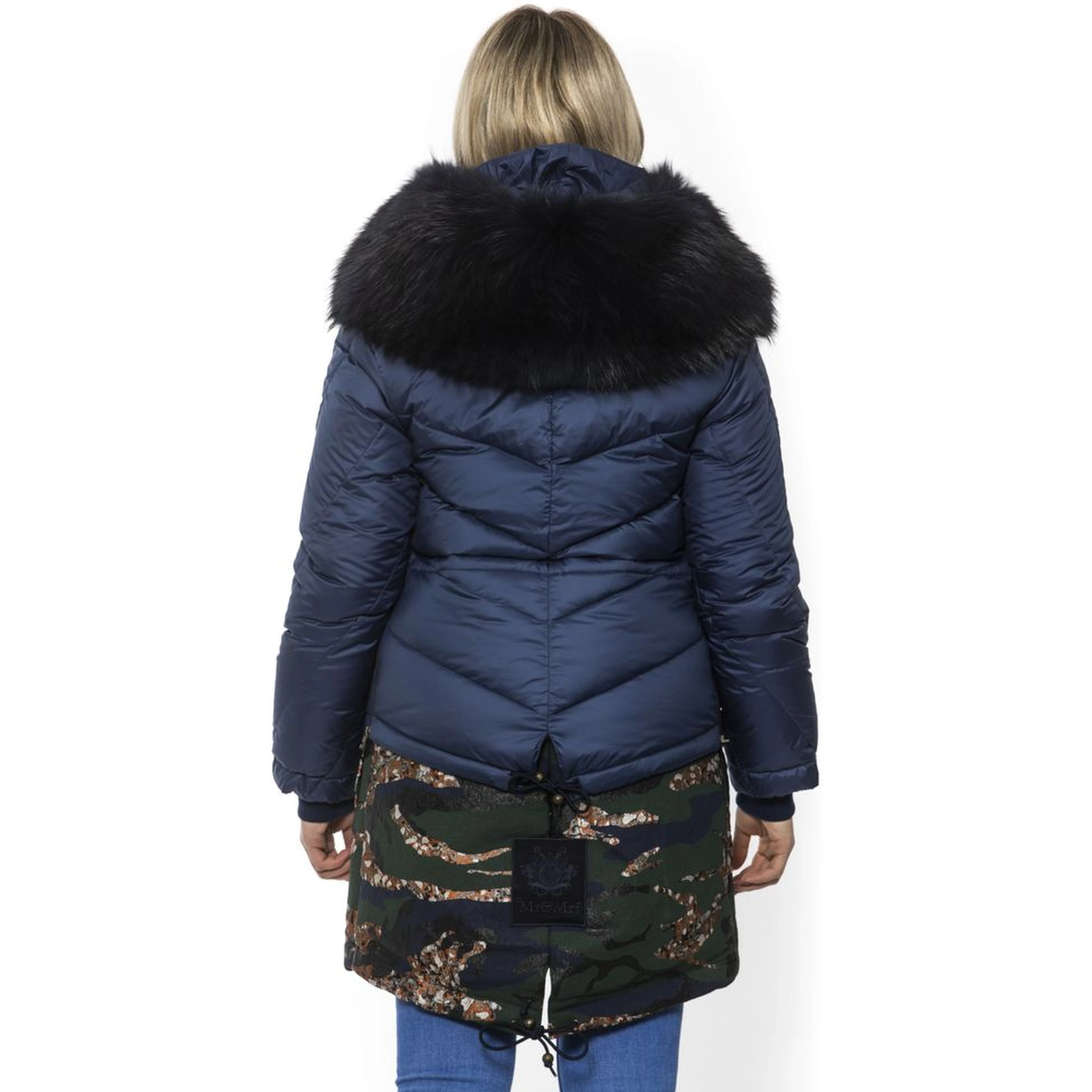 Blue Poly Parka with Hood for Women