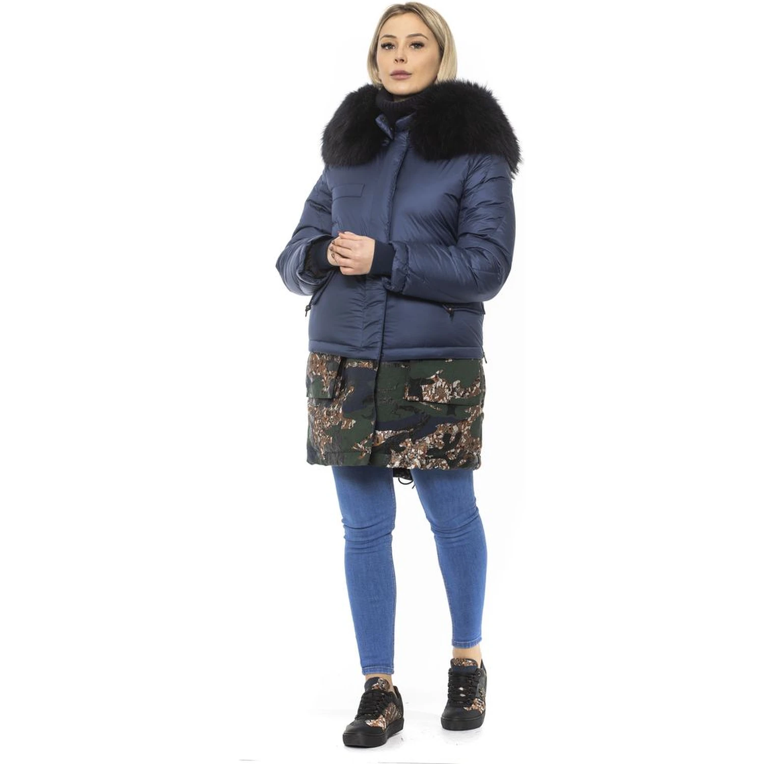 Blue Poly Parka with Hood for Women