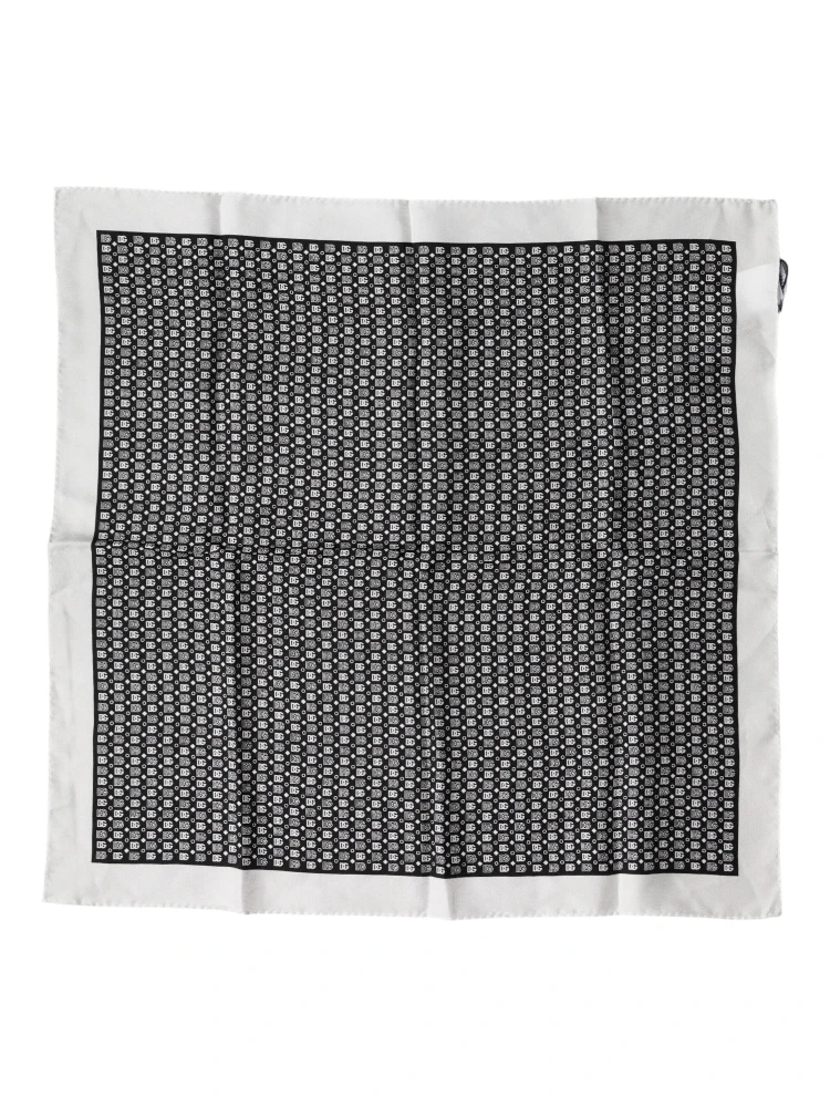 White Black Patterned Square Foulard Scarf