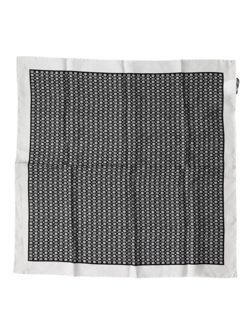 White Black Patterned Square Foulard Scarf