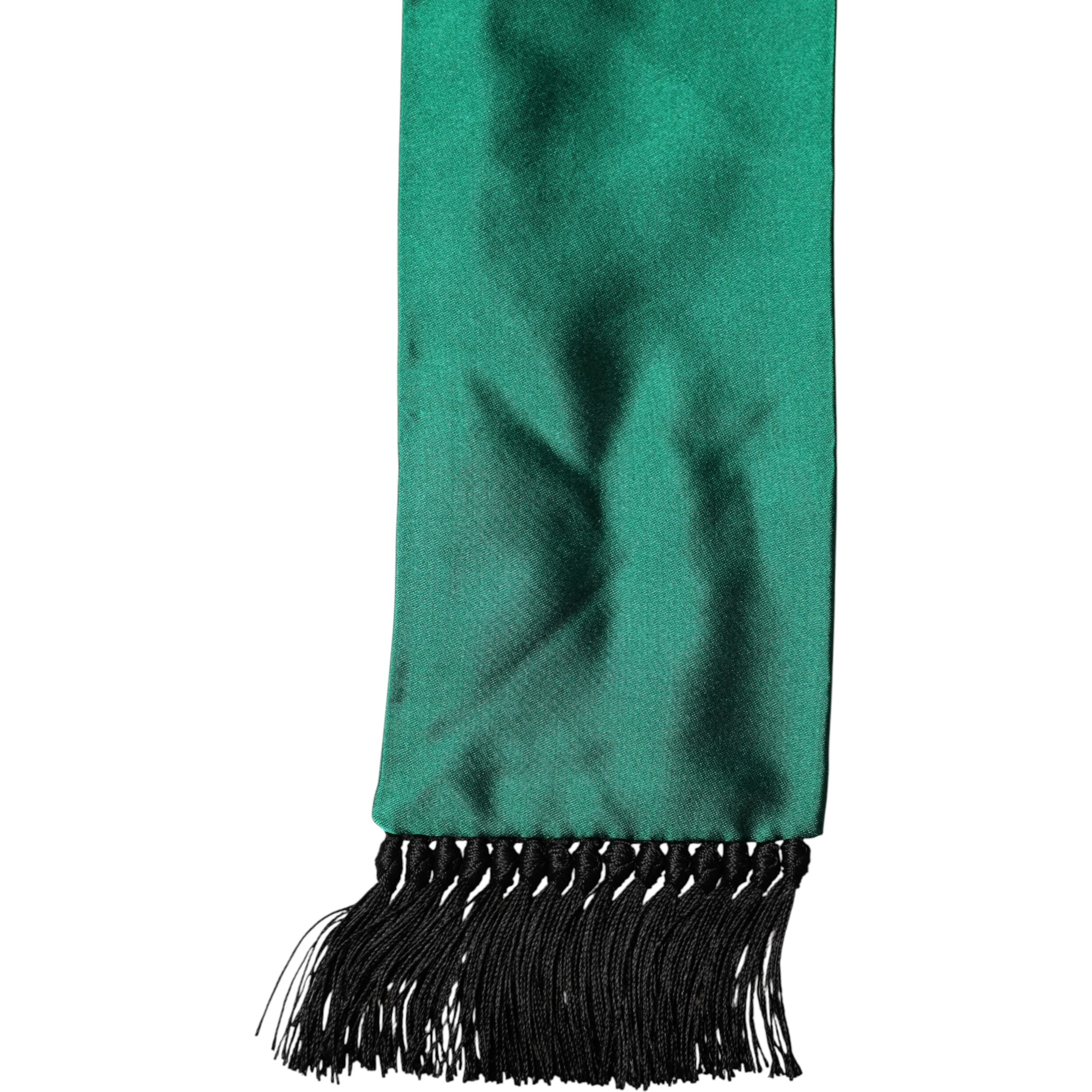 Green Silk Fringes Neck Wrap Foulard Scarf