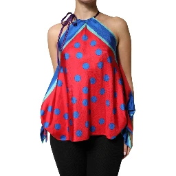 Multicolor Polka Dot Tie Halter Blouse  Top