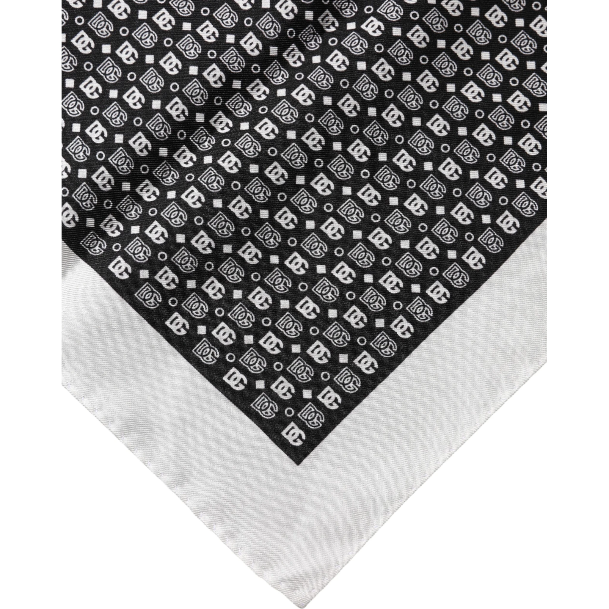 White Black Patterned Square Foulard Scarf