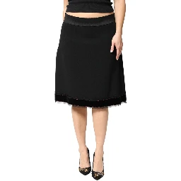 Black Mid Waist A-line Knee Length Skirt