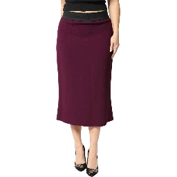 Maroon Mid Waist Pencil Cut Midi Skirt