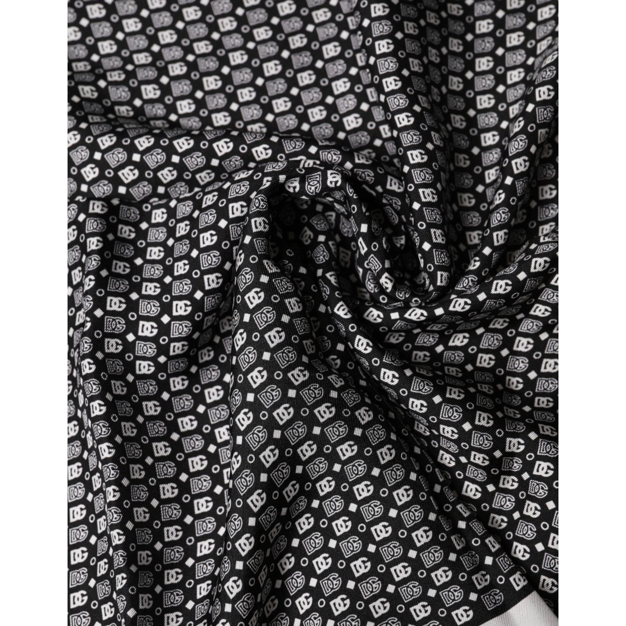 White Black Patterned Square Foulard Scarf