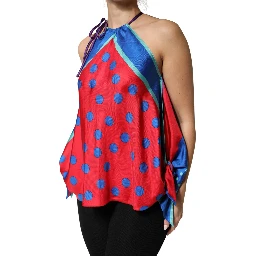 Multicolor Polka Dot Tie Halter Blouse  Top