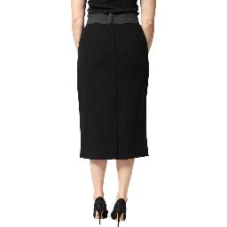 Black Wool High Waist Pencil Cut Midi Skirt