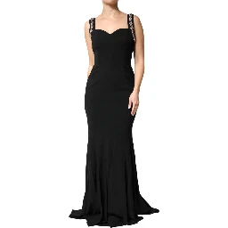 Black Embellished Bodycon Long Gown Dress