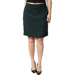 Dark Green Mid Waist Pencil Cut Mini Skirt