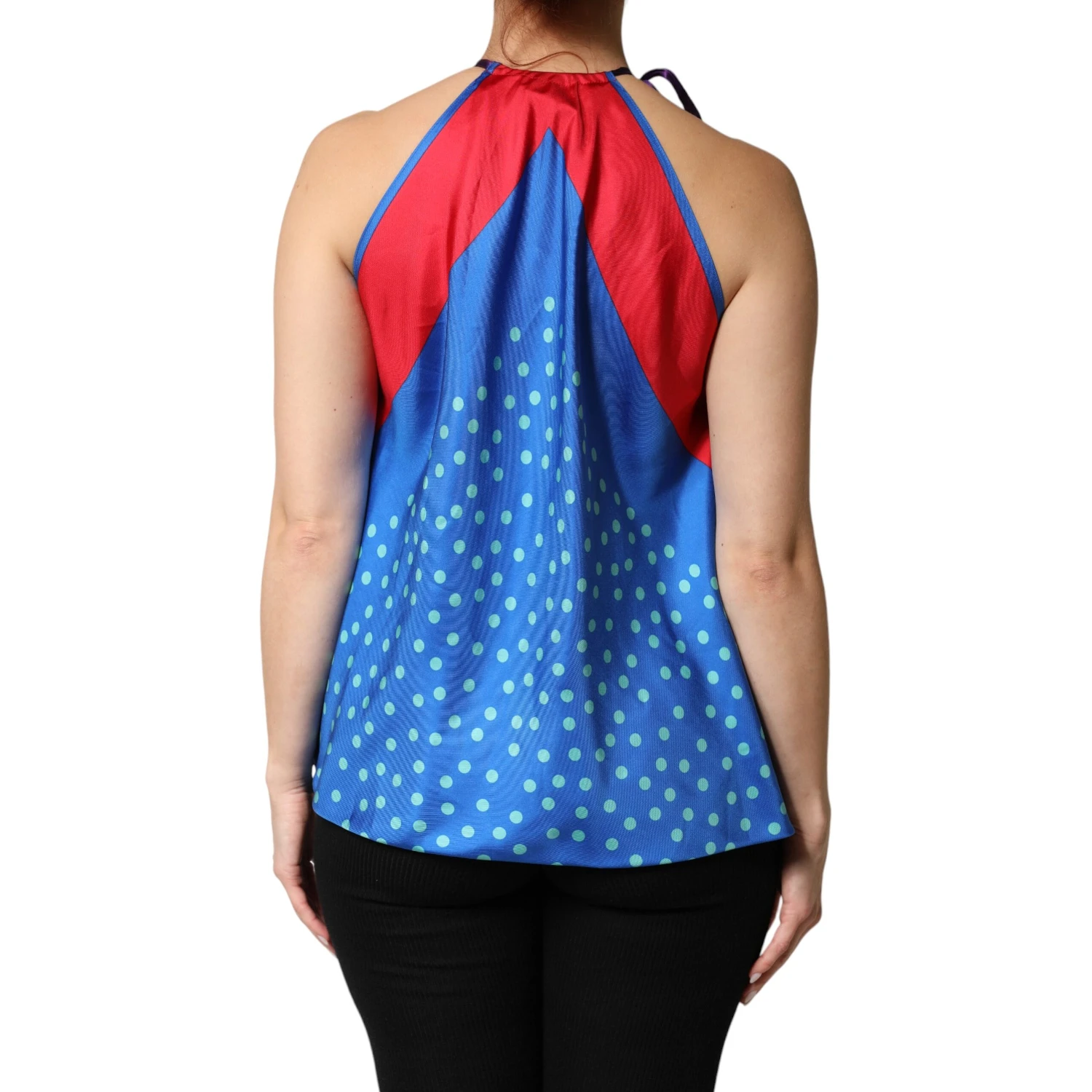 Multicolor Polka Dot Tie Halter Blouse  Top