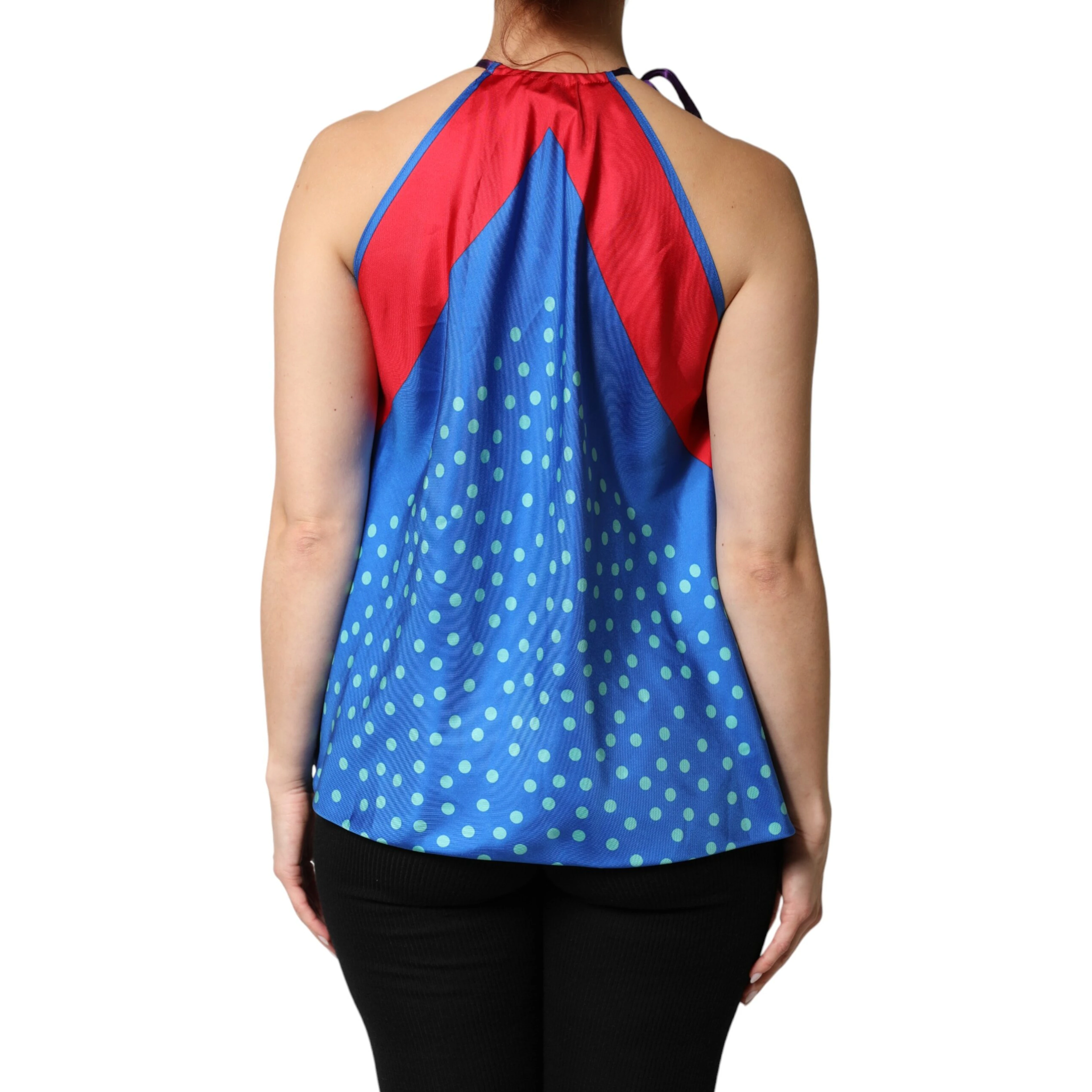 Multicolor Polka Dot Tie Halter Blouse Top