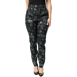 BlueGreen Floral Metallic Slim Trouser Pants