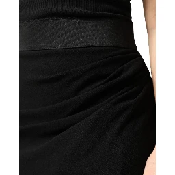 Black Wool High Waist Pencil Cut Midi Skirt