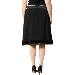 Black Mid Waist A-line Knee Length Skirt