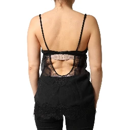 Black Silk Floral Lace Chemise Lingerie Top