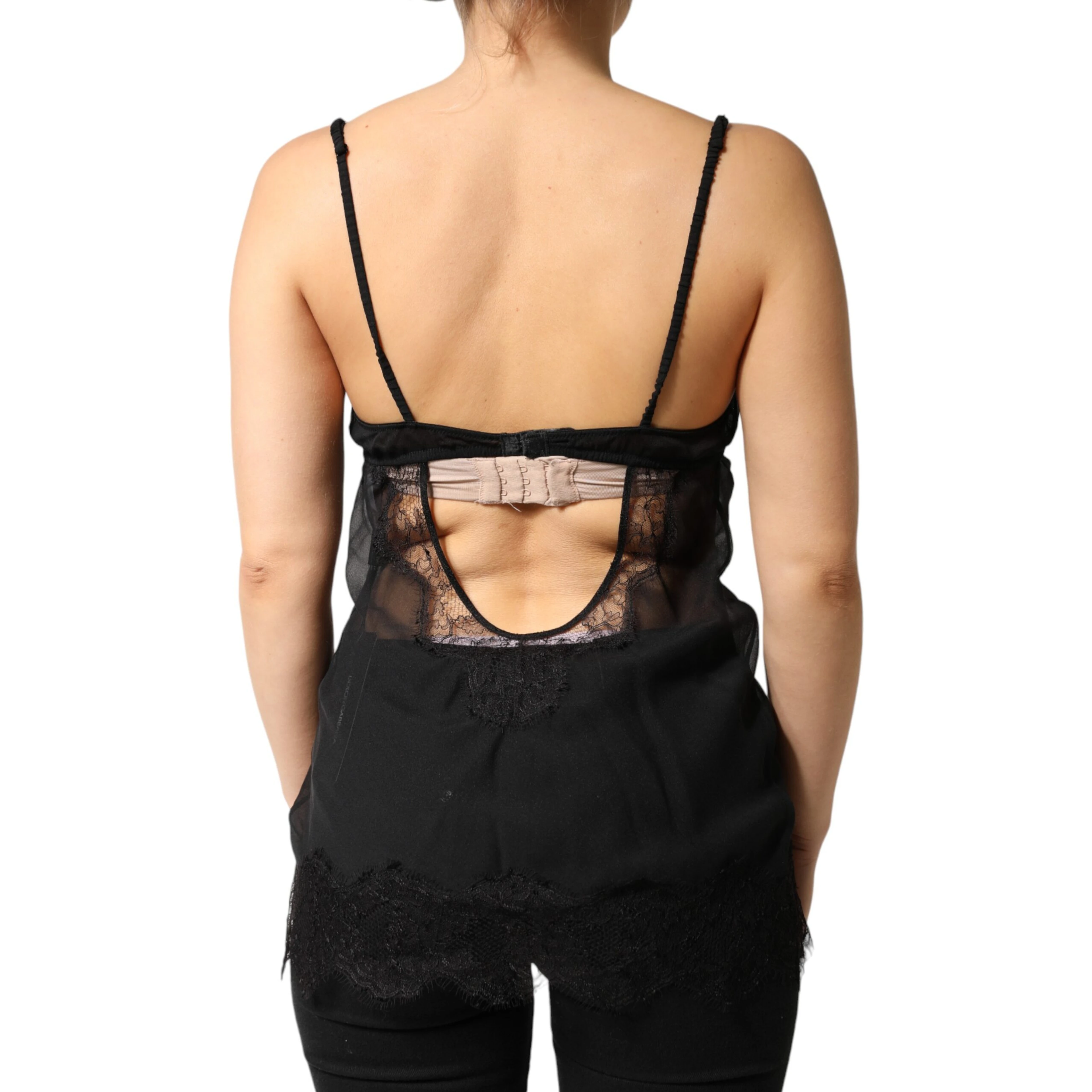 Black Silk Floral Lace Chemise Lingerie Top