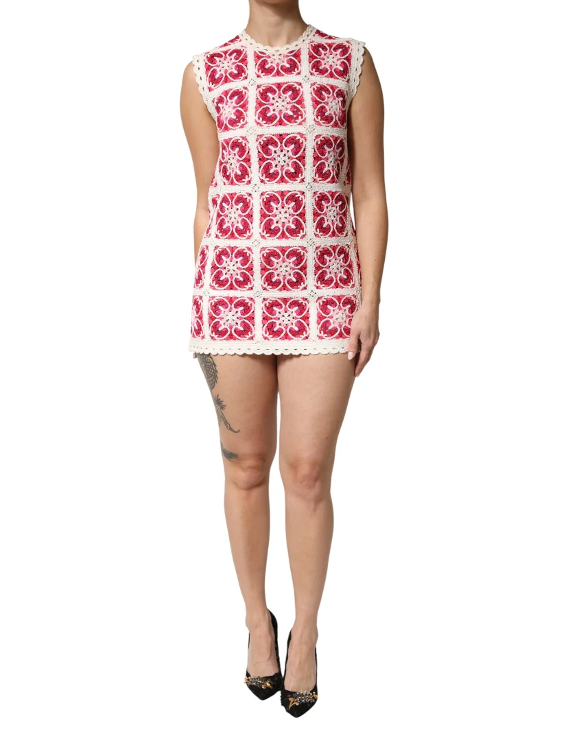 Multicolor Brick Stitched Crochet Mini Dress
