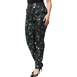 BlueGreen Floral Metallic Slim Trouser Pants