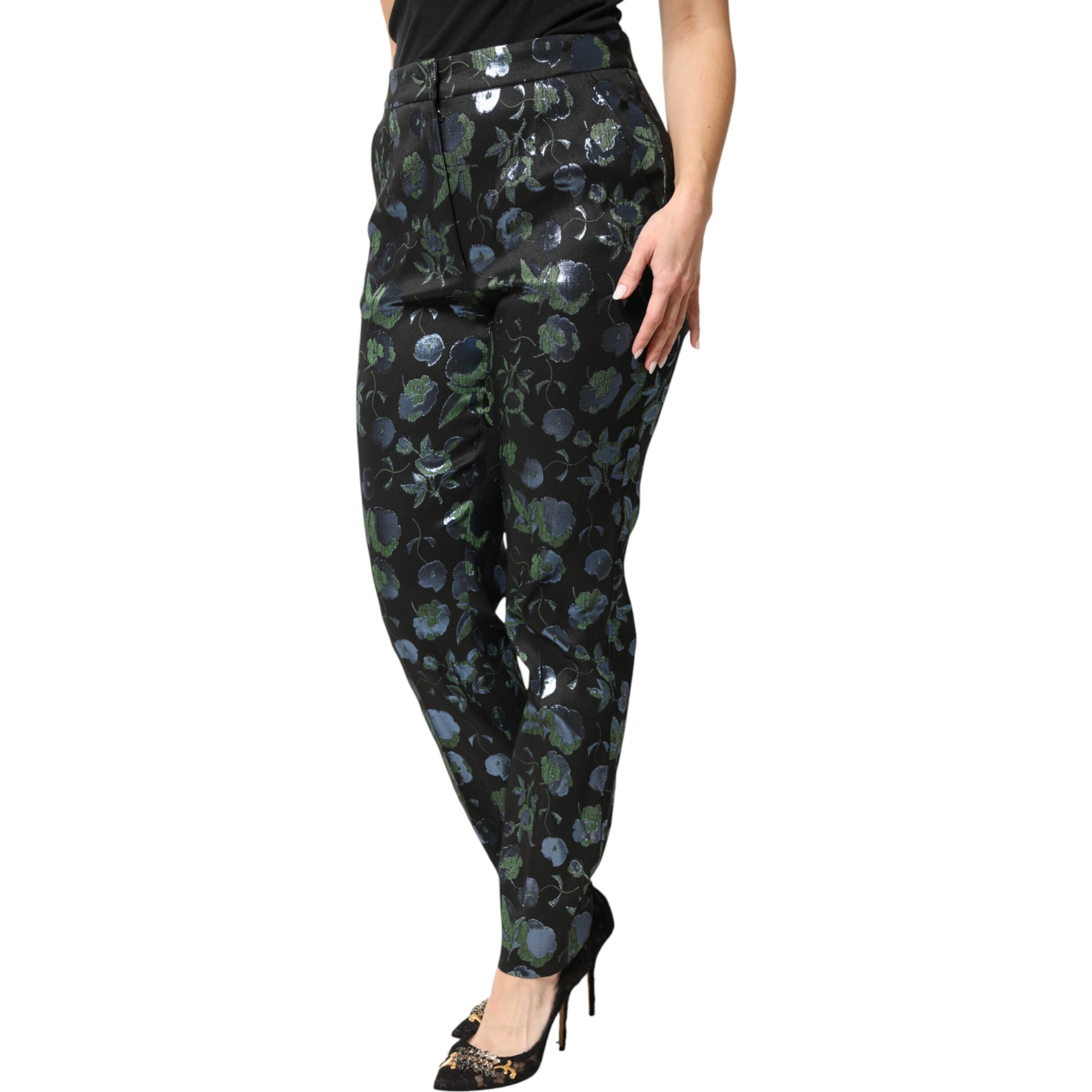 BlueGreen Floral Metallic Slim Trouser Pants