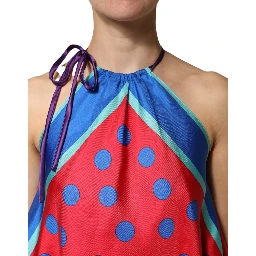 Multicolor Polka Dot Tie Halter Blouse  Top