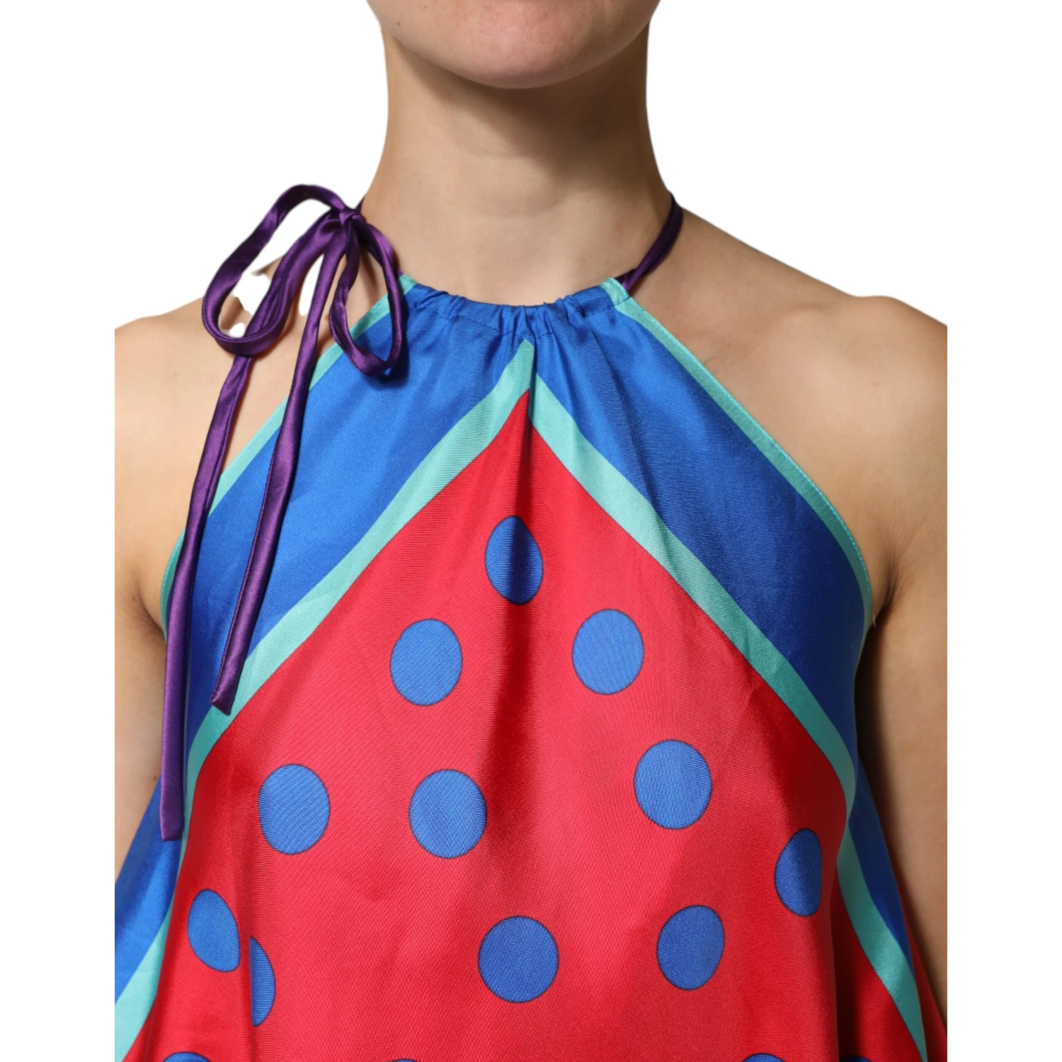 Multicolor Polka Dot Tie Halter Blouse  Top