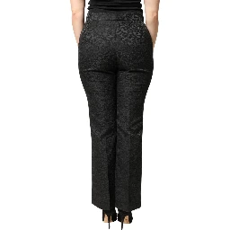 Black Floral Brocade High Waisted Trouser Pants