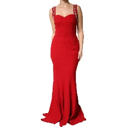 Red Embellished Bodycon Long Gown Dress