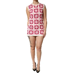 Multicolor Brick Stitched Crochet Mini Dress