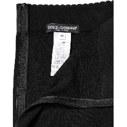 Black Wool High Waist Pencil Cut Midi Skirt