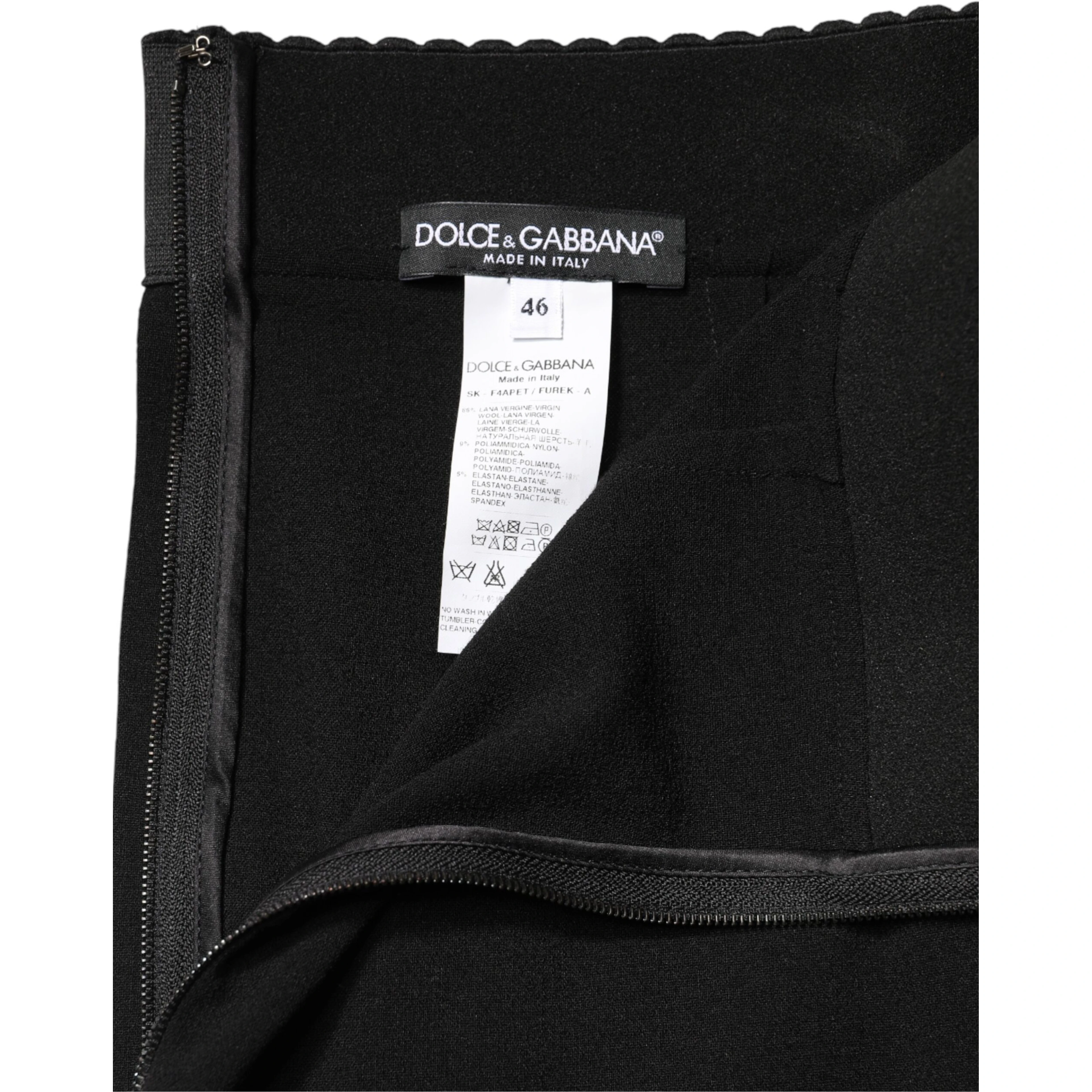 Black Wool High Waist Pencil Cut Midi Skirt