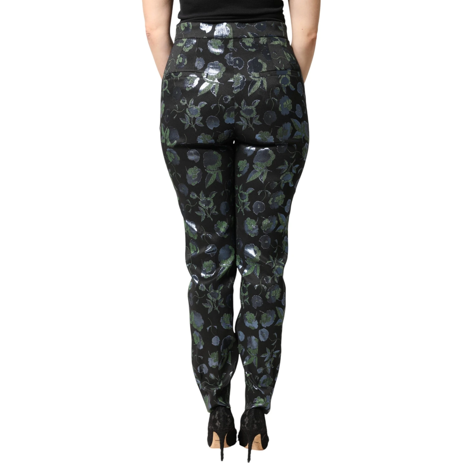 BlueGreen Floral Metallic Slim Trouser Pants