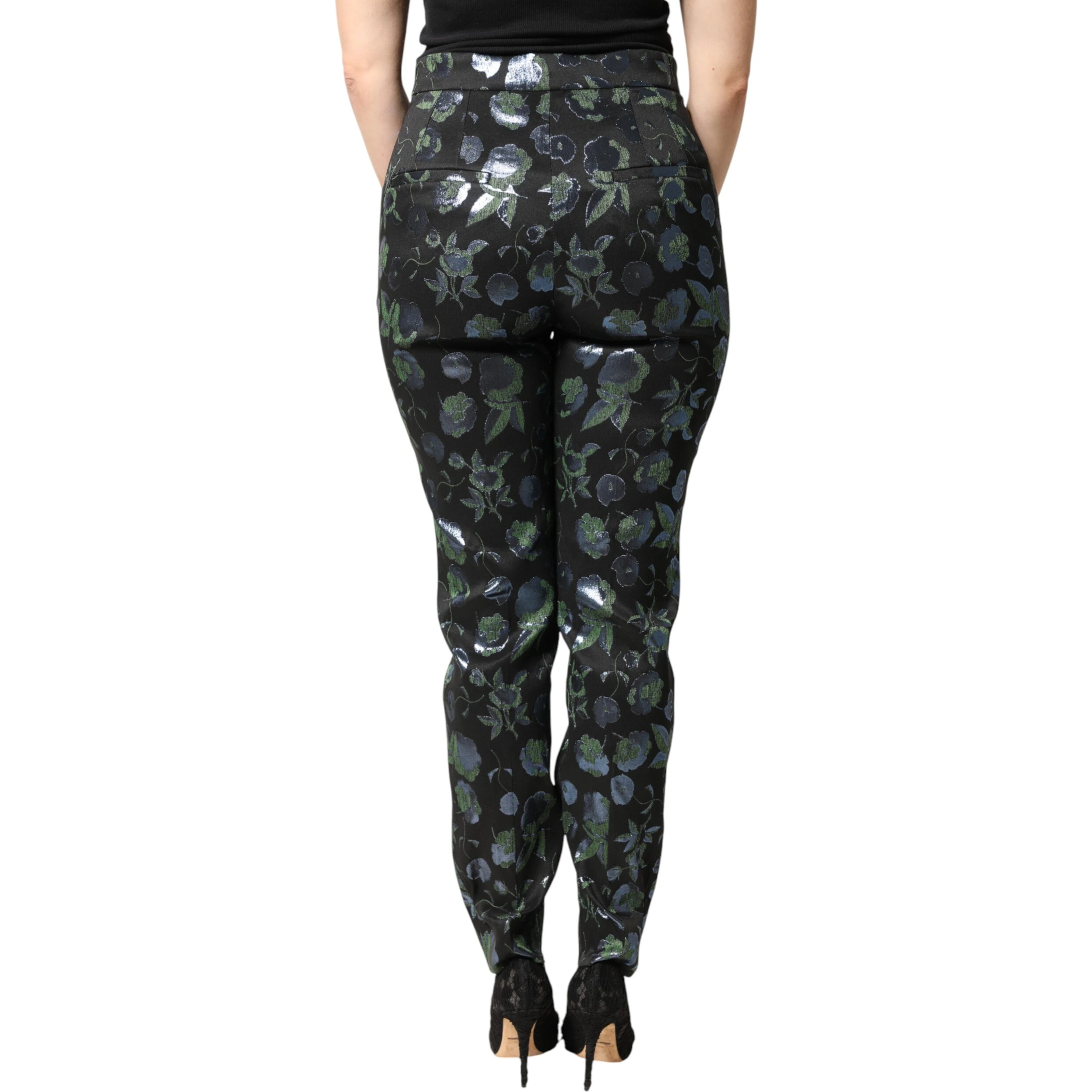 BlueGreen Floral Metallic Slim Trouser Pants