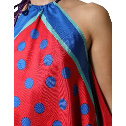 Multicolor Polka Dot Tie Halter Blouse  Top