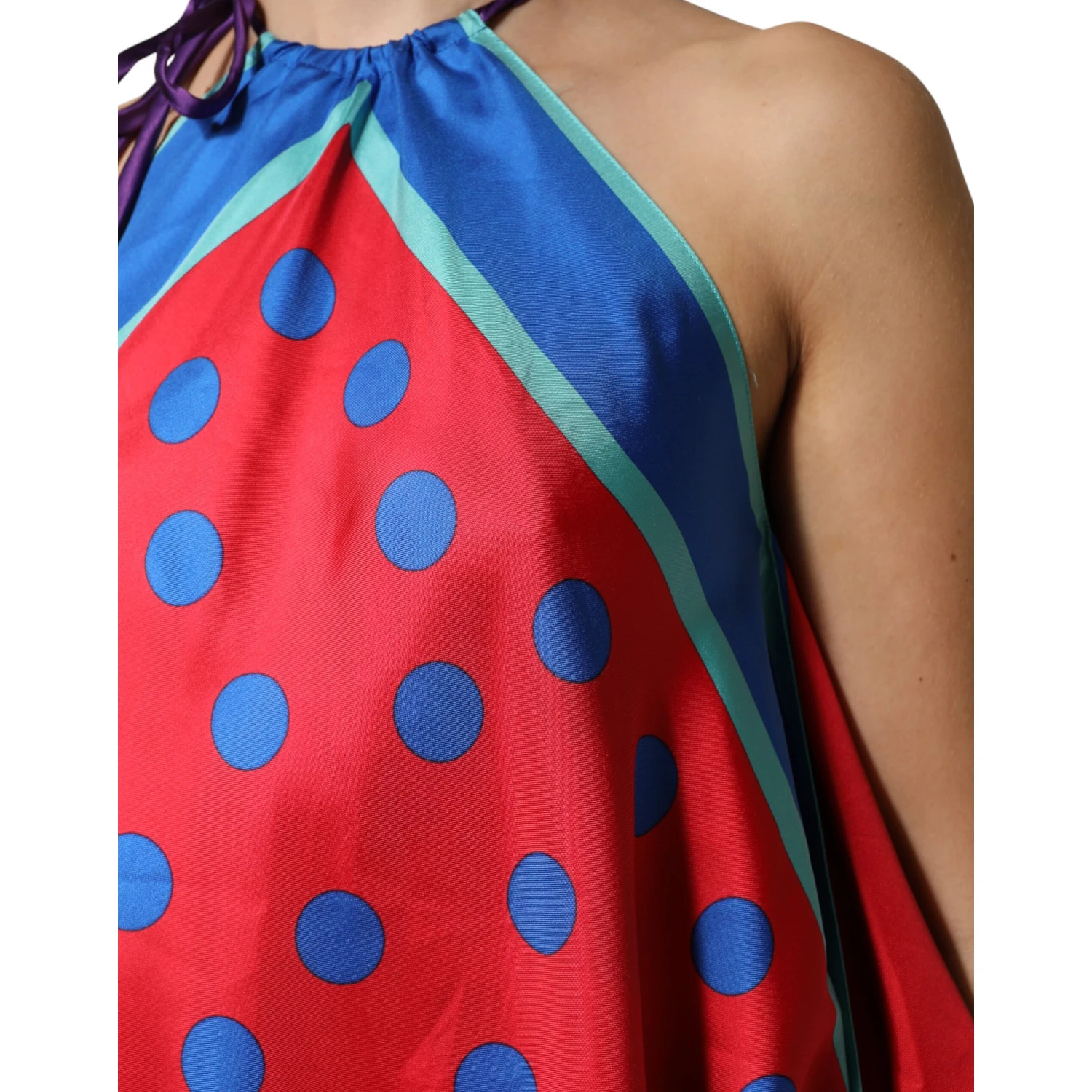 Multicolor Polka Dot Tie Halter Blouse  Top