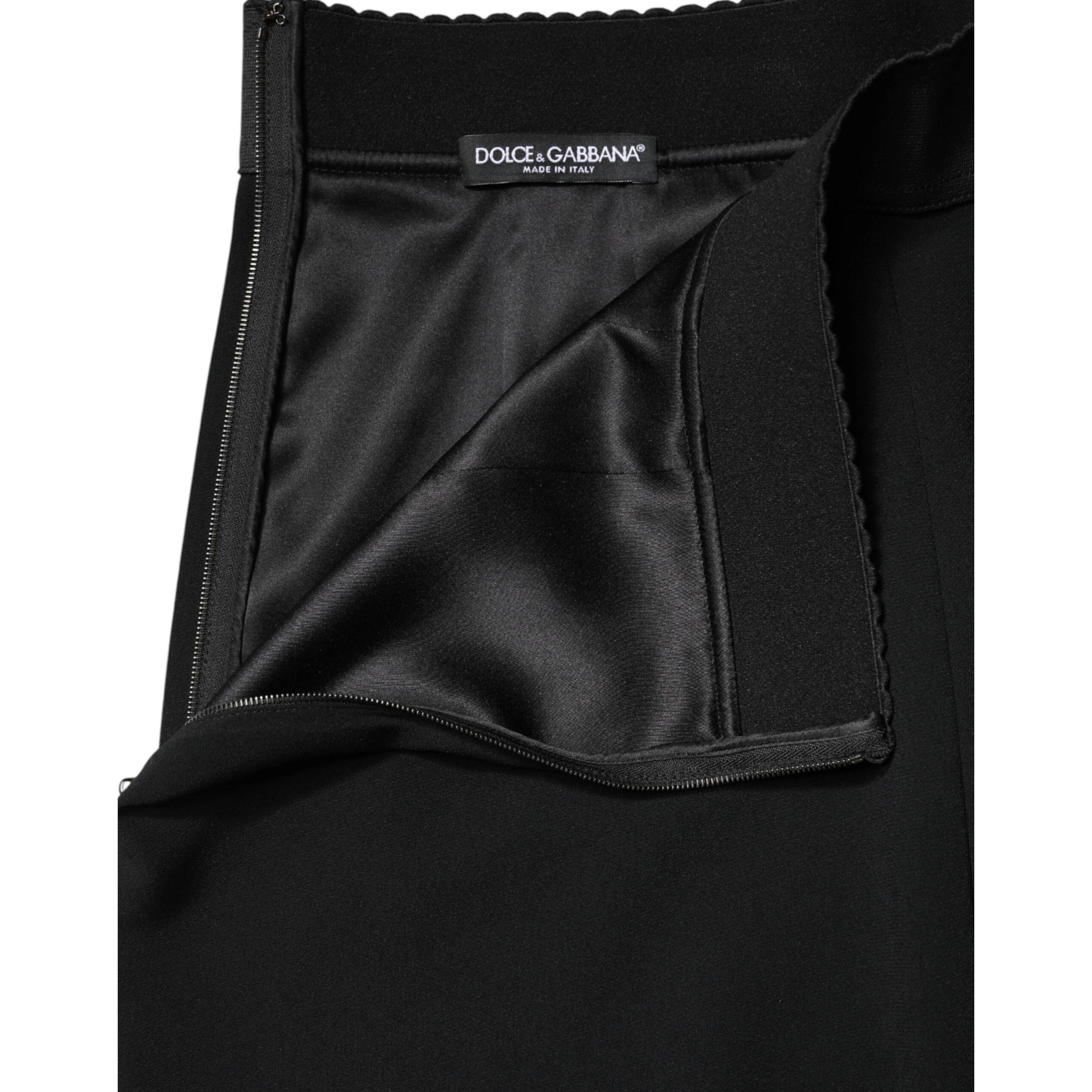 Black Mid Waist A-line Knee Length Skirt