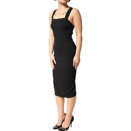 Black Square Neck Sleeveless Midi Dress
