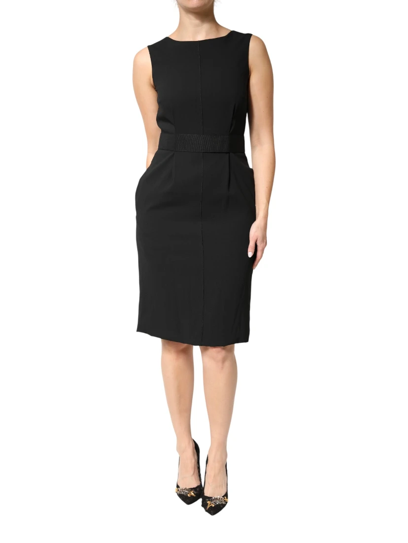 Black Sleeveless Sheath Knee Length Dress