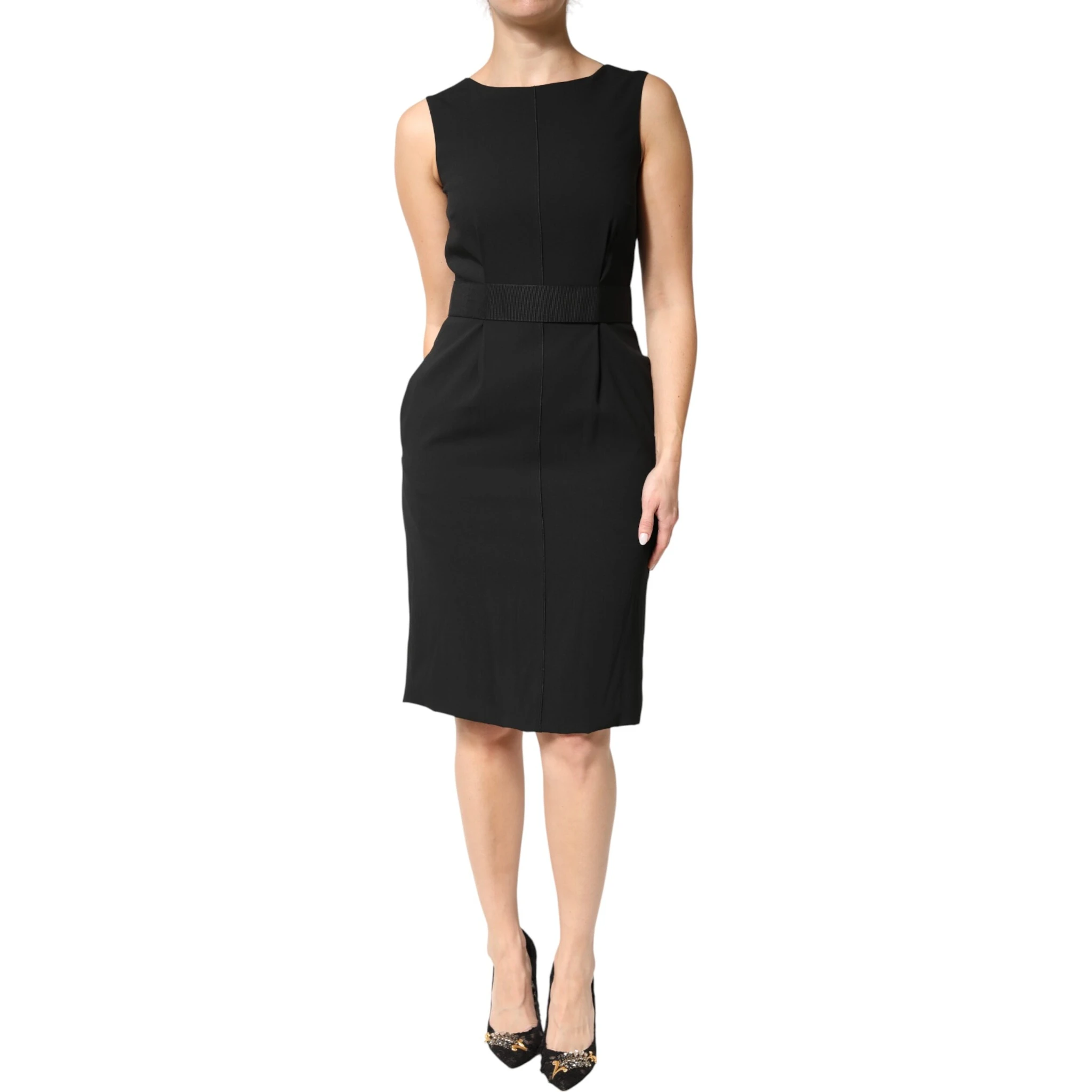 Black Sleeveless Sheath Knee Length Dress