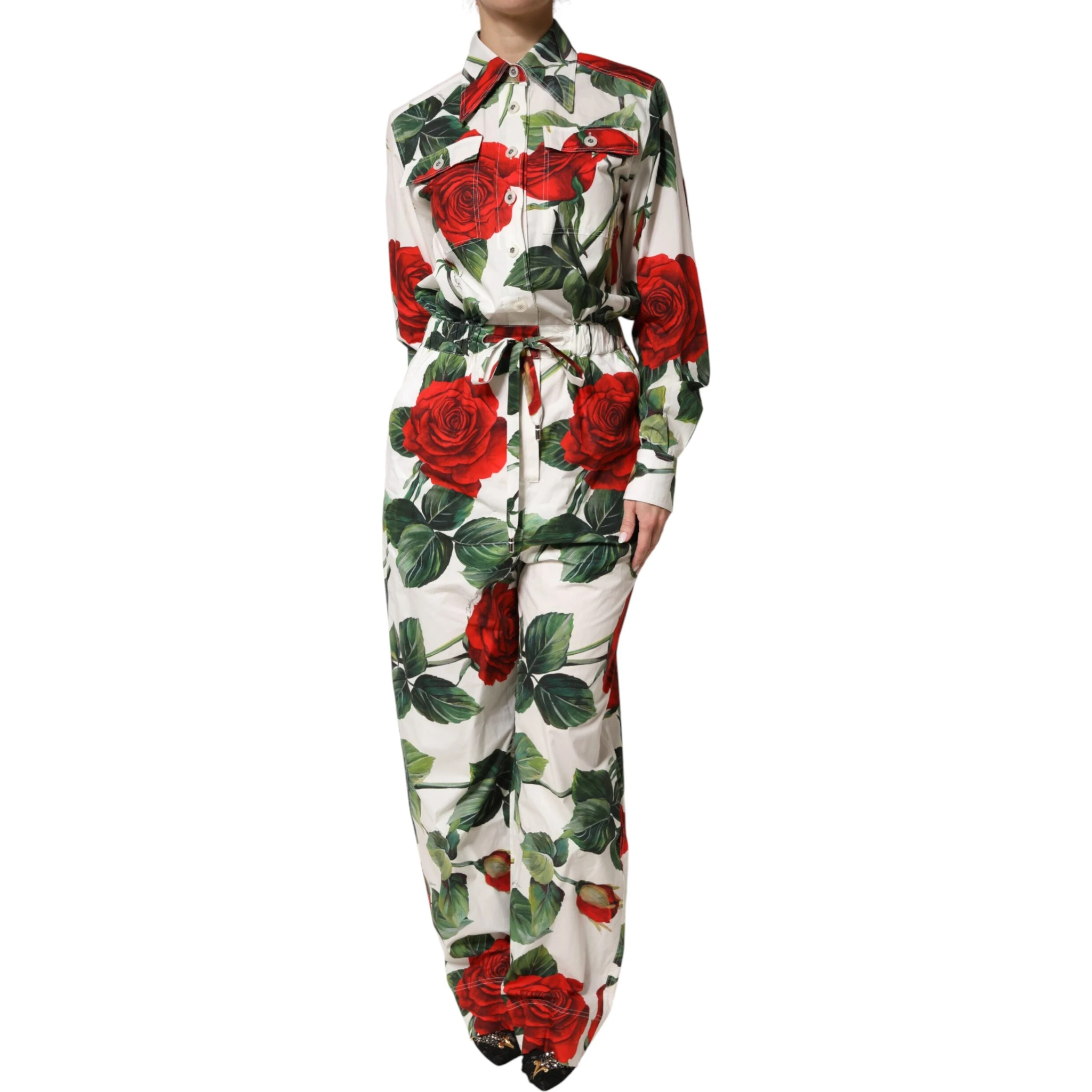 White Floral Print Cotton Jumpsuit Dress