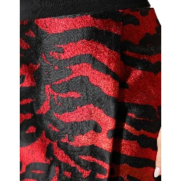 Black Red Jacquard High Waist Mini Skirt