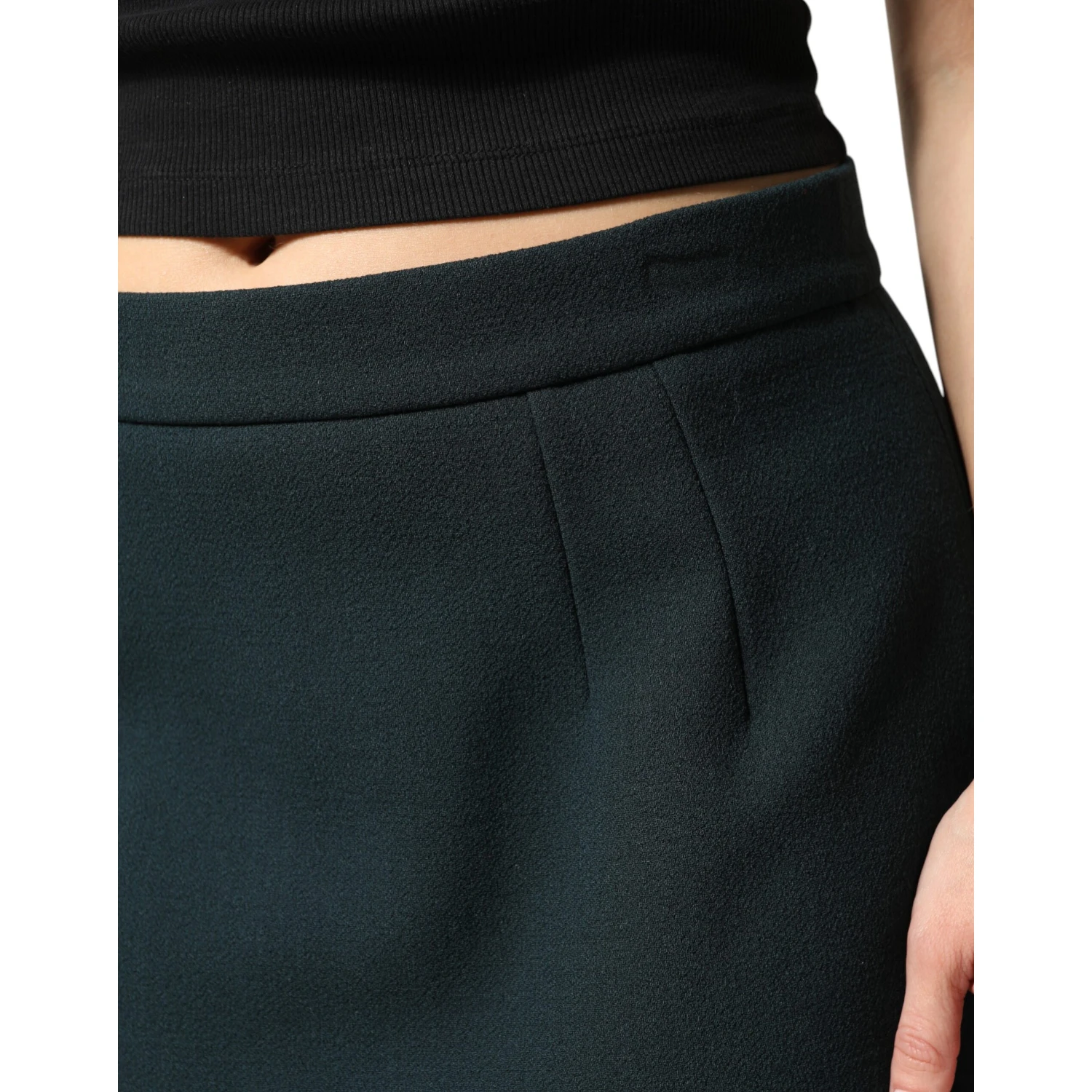 Dark Green Mid Waist Pencil Cut Mini Skirt