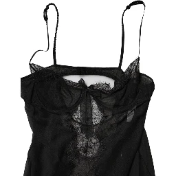 Black Silk Floral Lace Chemise Lingerie Top