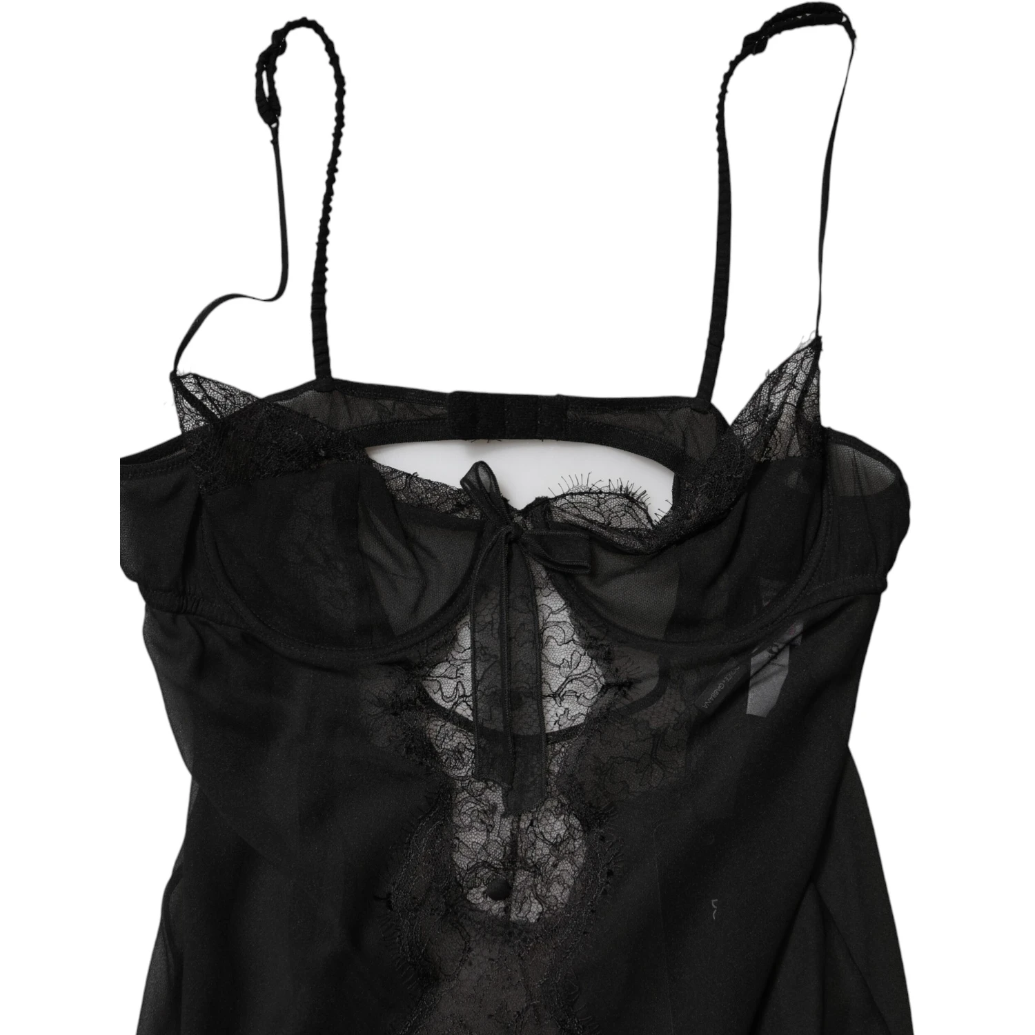 Black Silk Floral Lace Chemise Lingerie Top