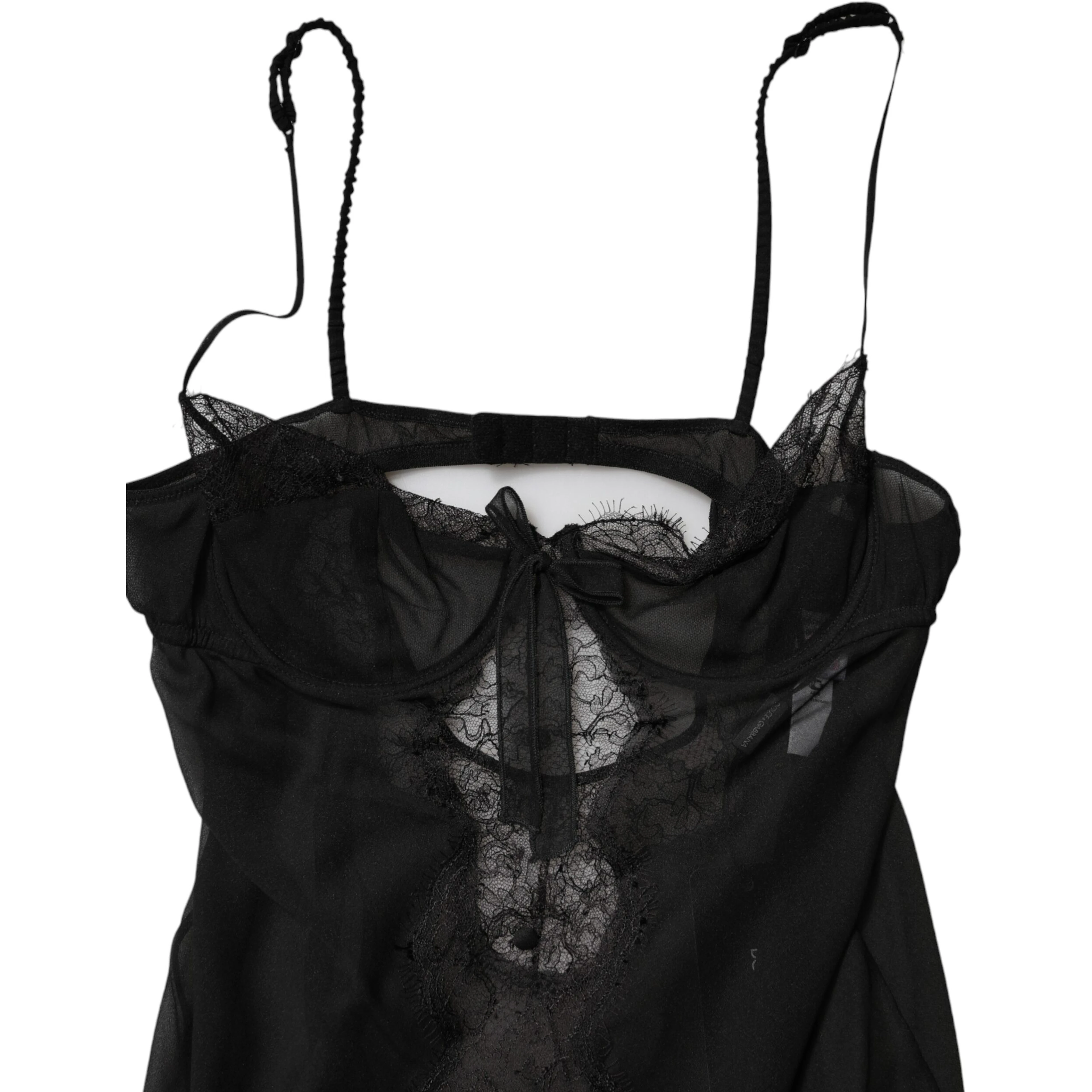 Black Silk Floral Lace Chemise Lingerie Top