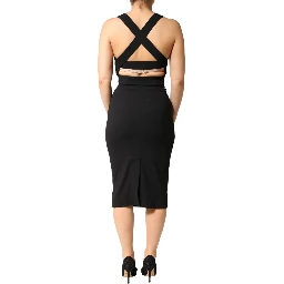 Black Square Neck Sleeveless Midi Dress