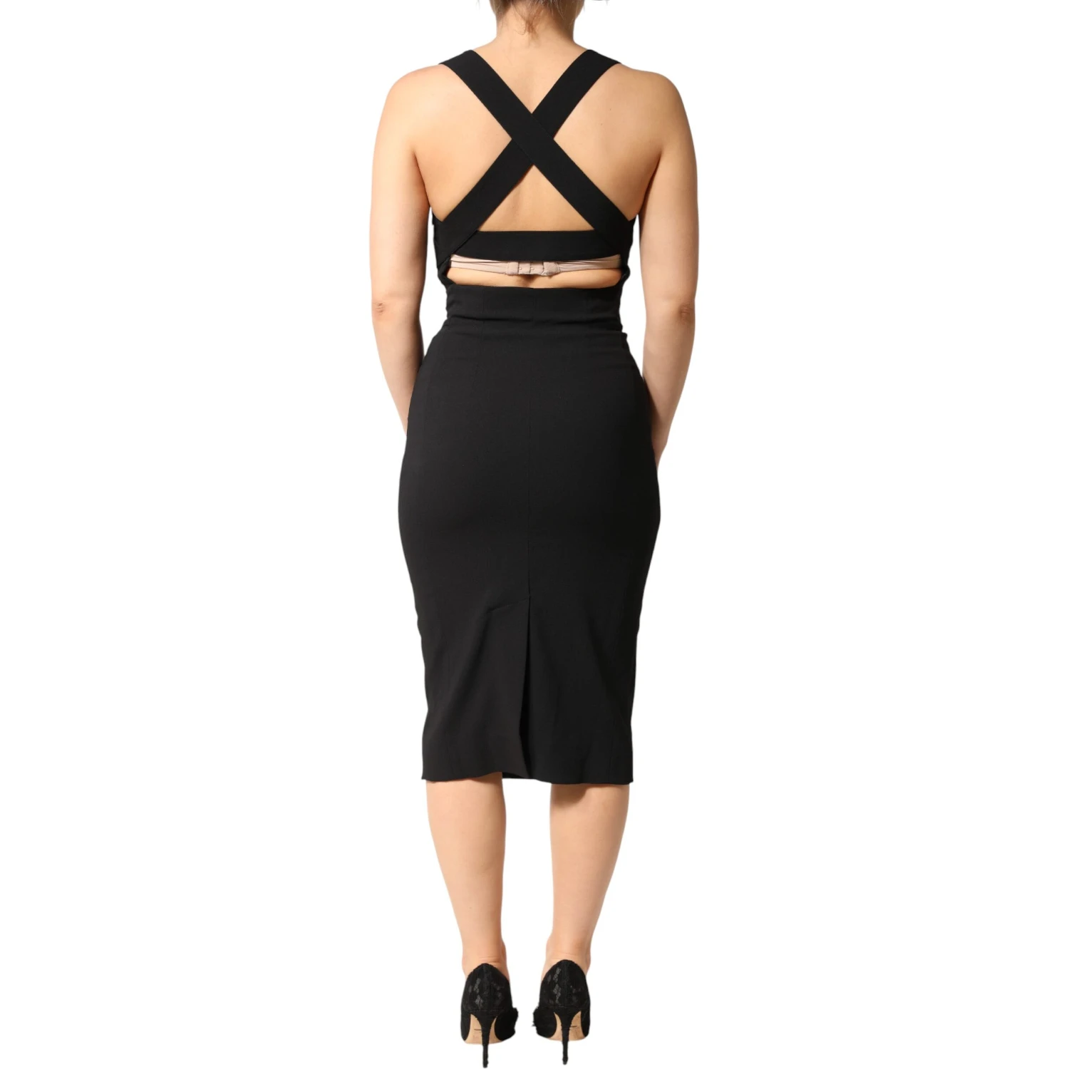 Black Square Neck Sleeveless Midi Dress