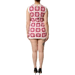Multicolor Brick Stitched Crochet Mini Dress