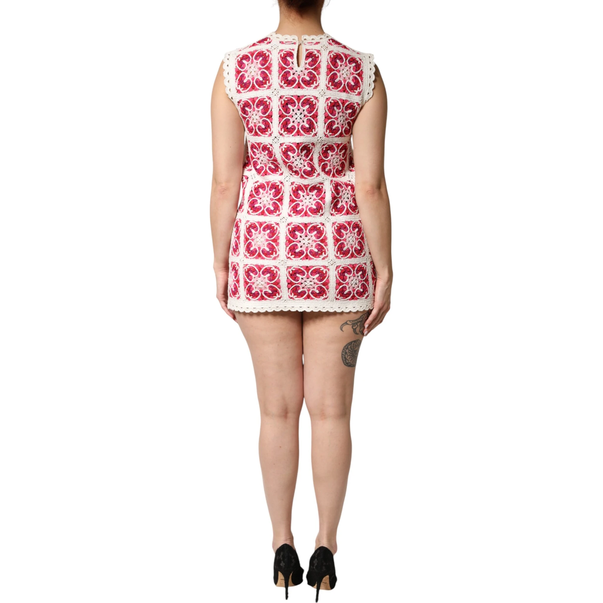 Multicolor Brick Stitched Crochet Mini Dress