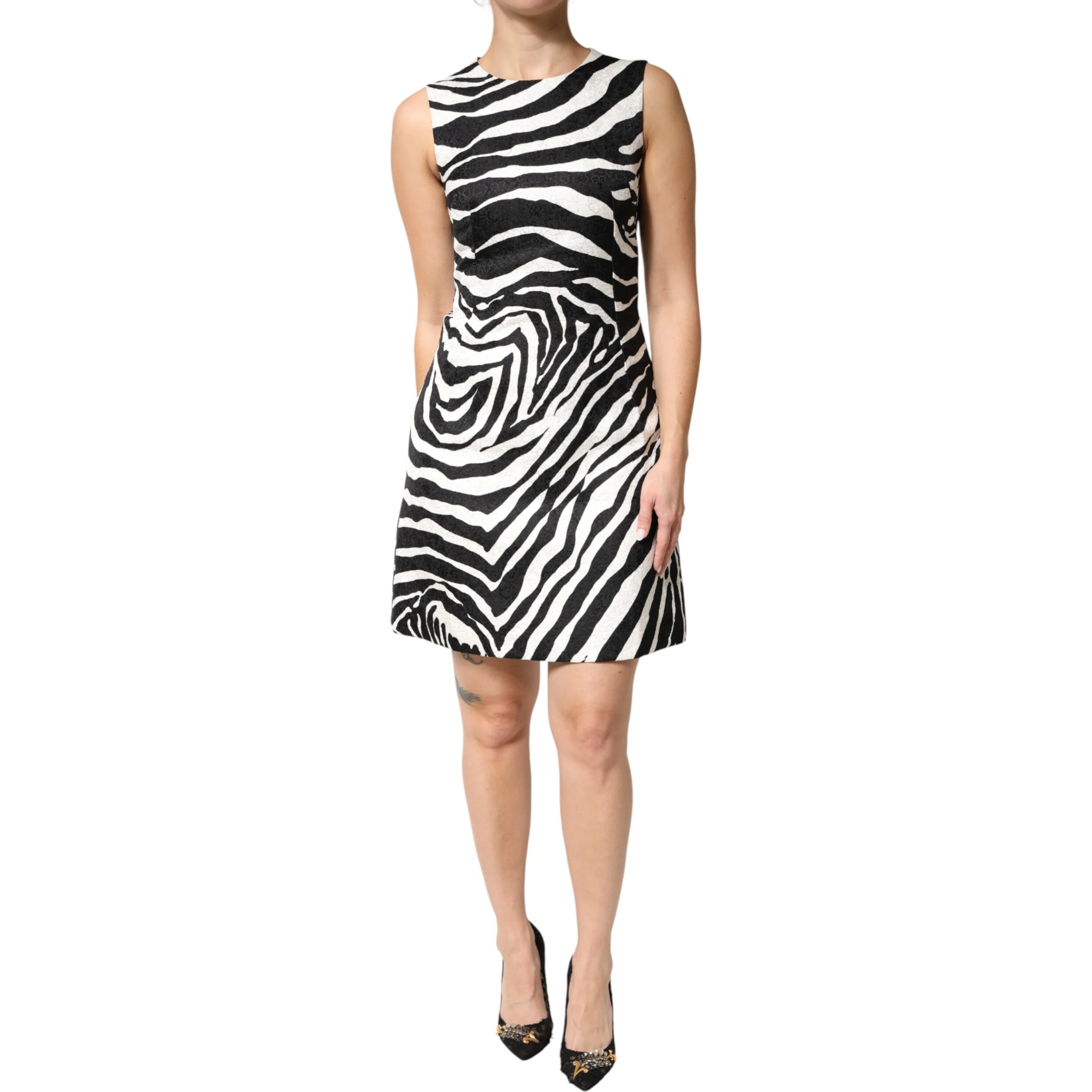 Black White Zebra Sleeveless A-line Dress
